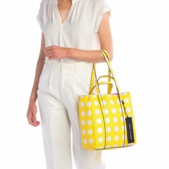 Marc Jacobs The Dot Tag Yellow Leather Large Tote Bag with White Dots 🔥HP🔥 - Picture 13 of 14
